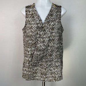 Michael Kors Top Small Green White Reptile Print Crossover Sleeveless Zipper